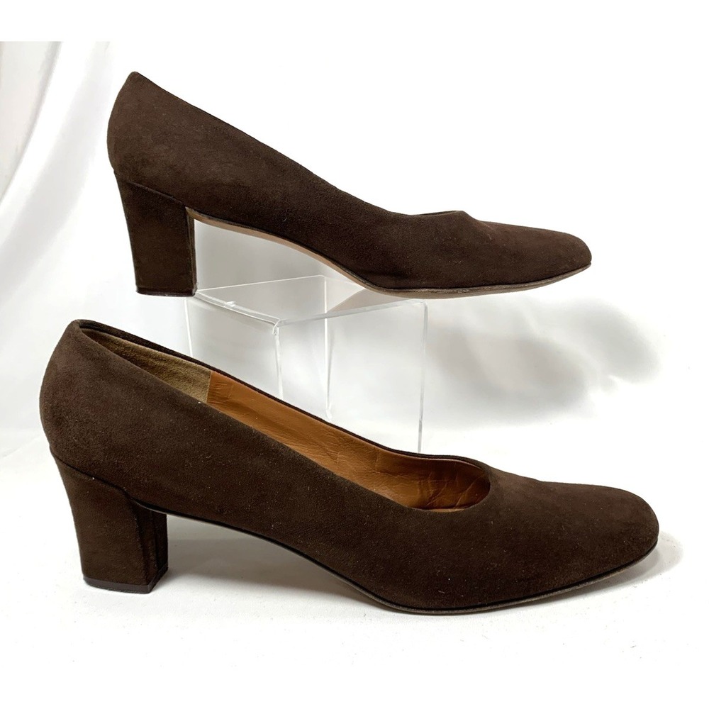 Rinaldi Suede Pumps Womens 10 Brown Covered Block Heel Round Toe Quiet‎ Luxury
